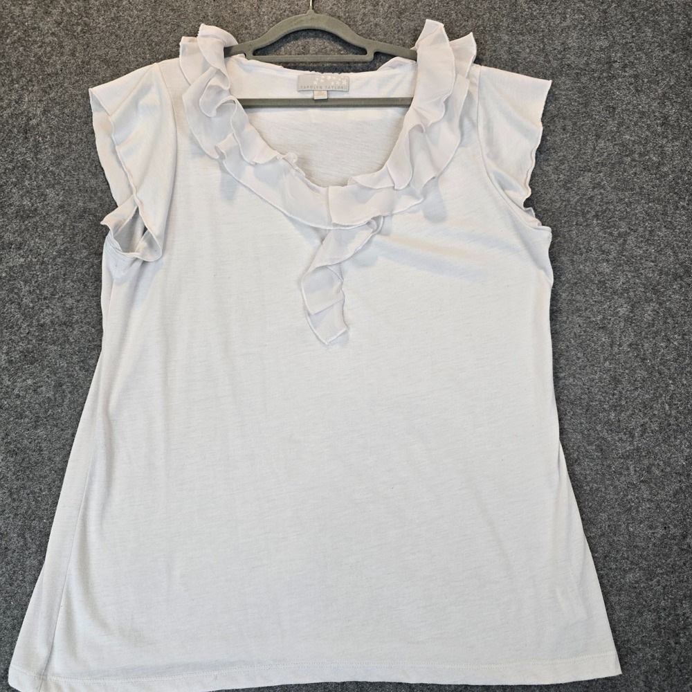 Carolyn Taylor Blouse Top Womens XL White Asymmetrical Ruffled V Neck Outdoor